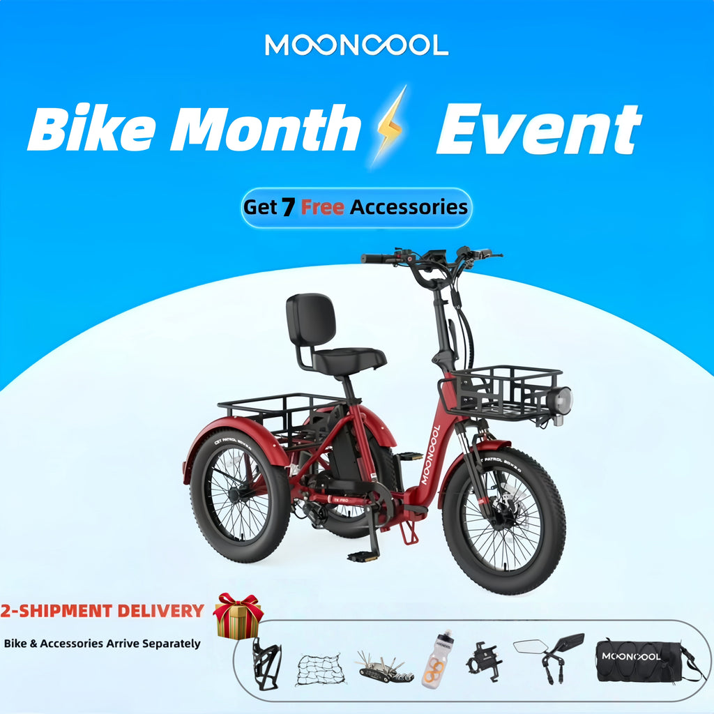 MOONCOOL TK Pro Foldable Electric Tricycle W/ Rearview mirror accessory Kit, 1500W Motor 48V 20Ah Battery, 20 Fat Tire Three Wheel 6-Speed Electric Mountain Bicycle for Adults