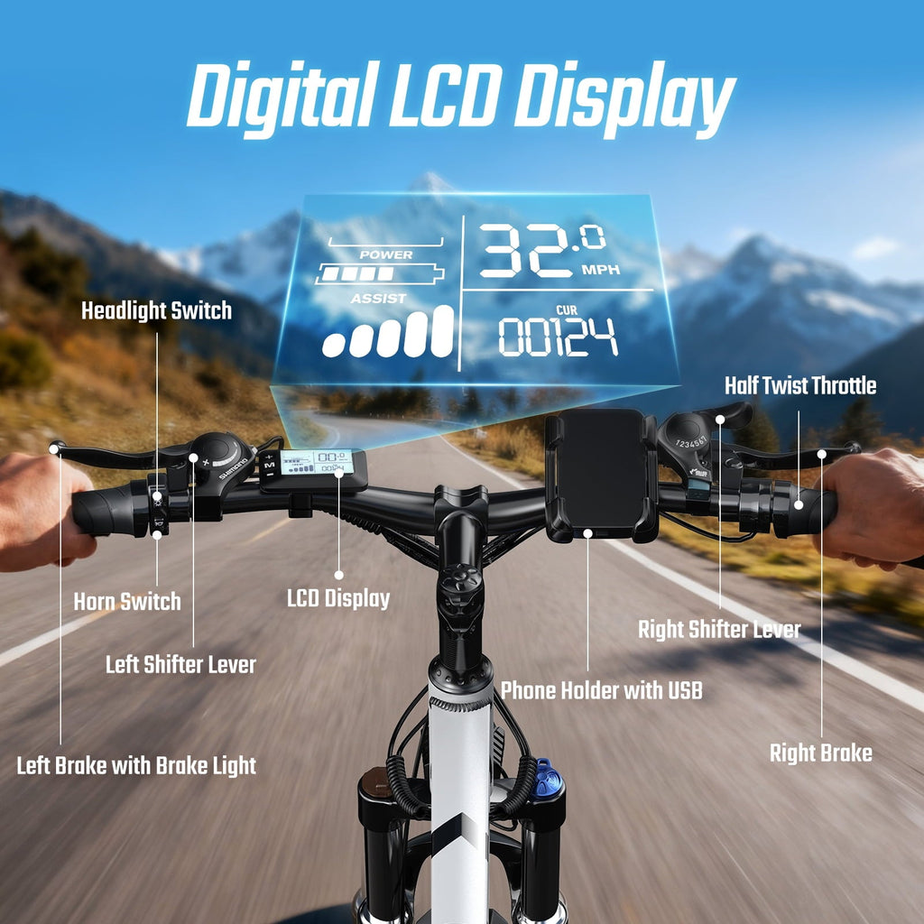 FENGQS 27.5 Electric Bike for Adults, 2000W Peak Power Motor Ebike, 35MPH 80Miles Electric Mountain Bike with 17.5AH Removable Battery-UL 2849, 21-Speed, White