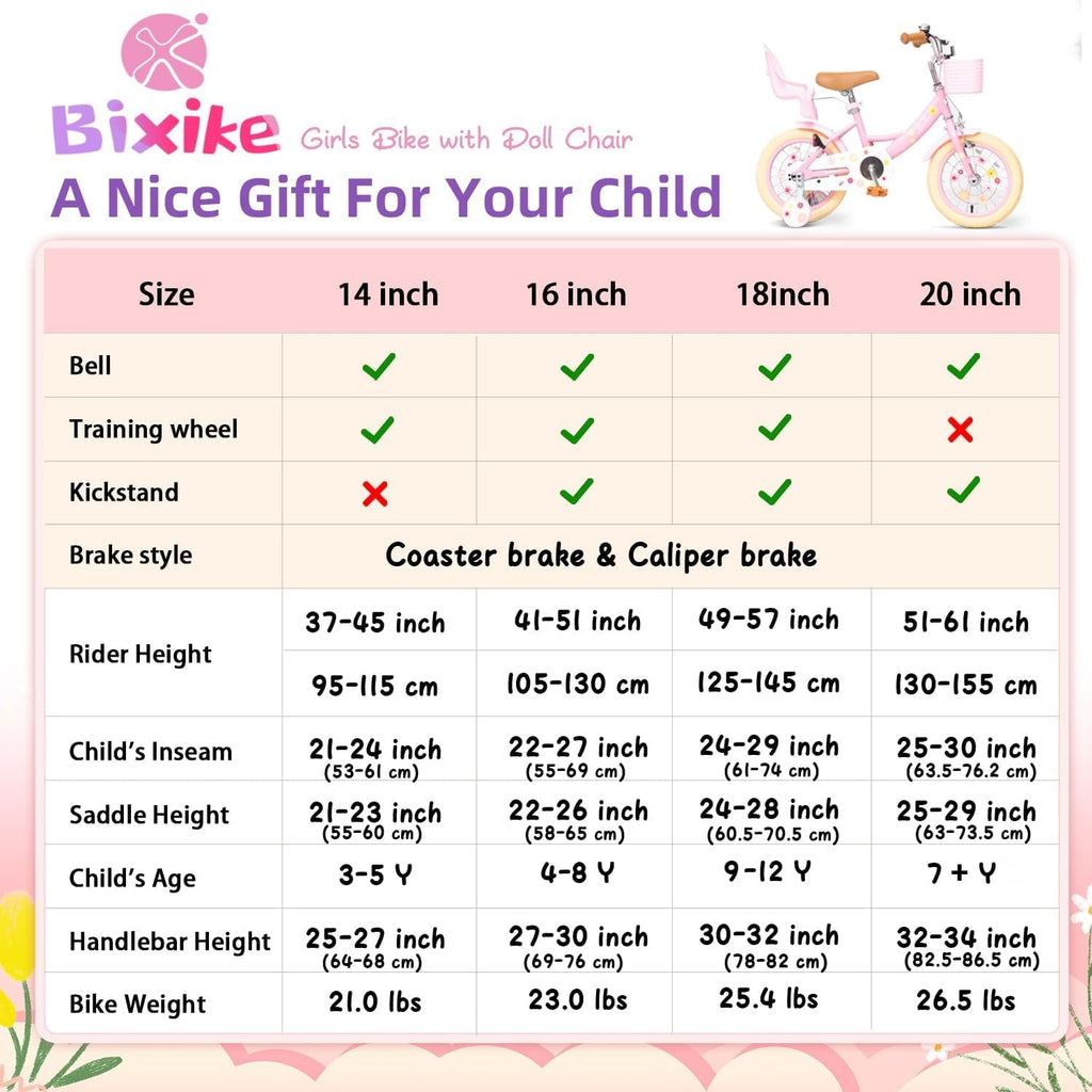 ACEGER 14 Inch Girls Bike with Basket, Training Wheels, Doll Seat, Purple Kids Bicycle for Ages 3-5