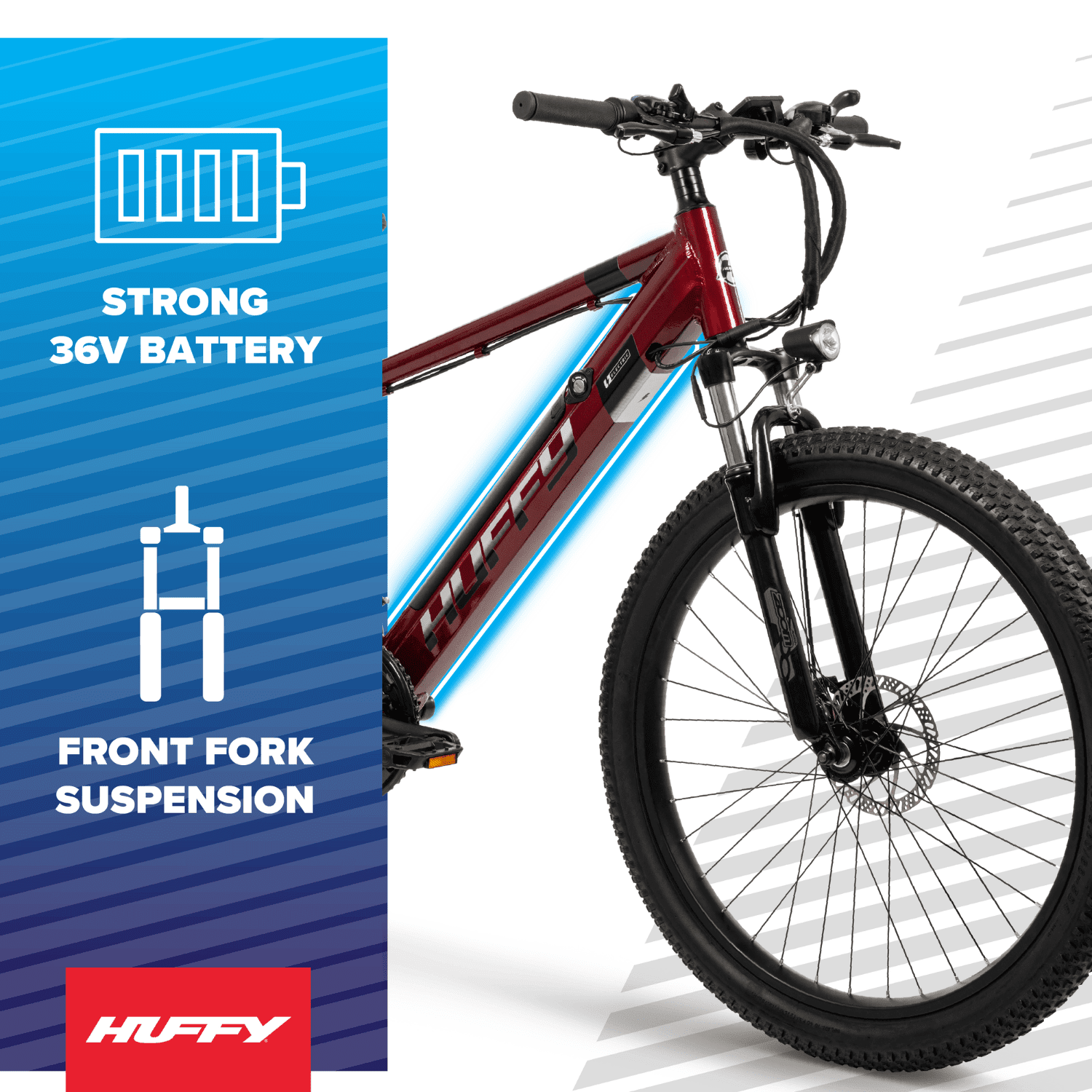 Huffy 27.5 Vertis 36V Electric Mountain Bike, Fits Riders 60+, Gray, Adult, Unisex