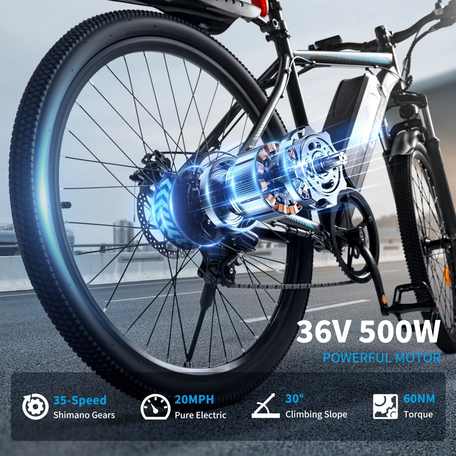 VTOKW 500W Electric Bike for Adults, 26 Electric Bicycles, 36V 10.4Ah Battery, 20MPH Ebike, E-Bike UL2849