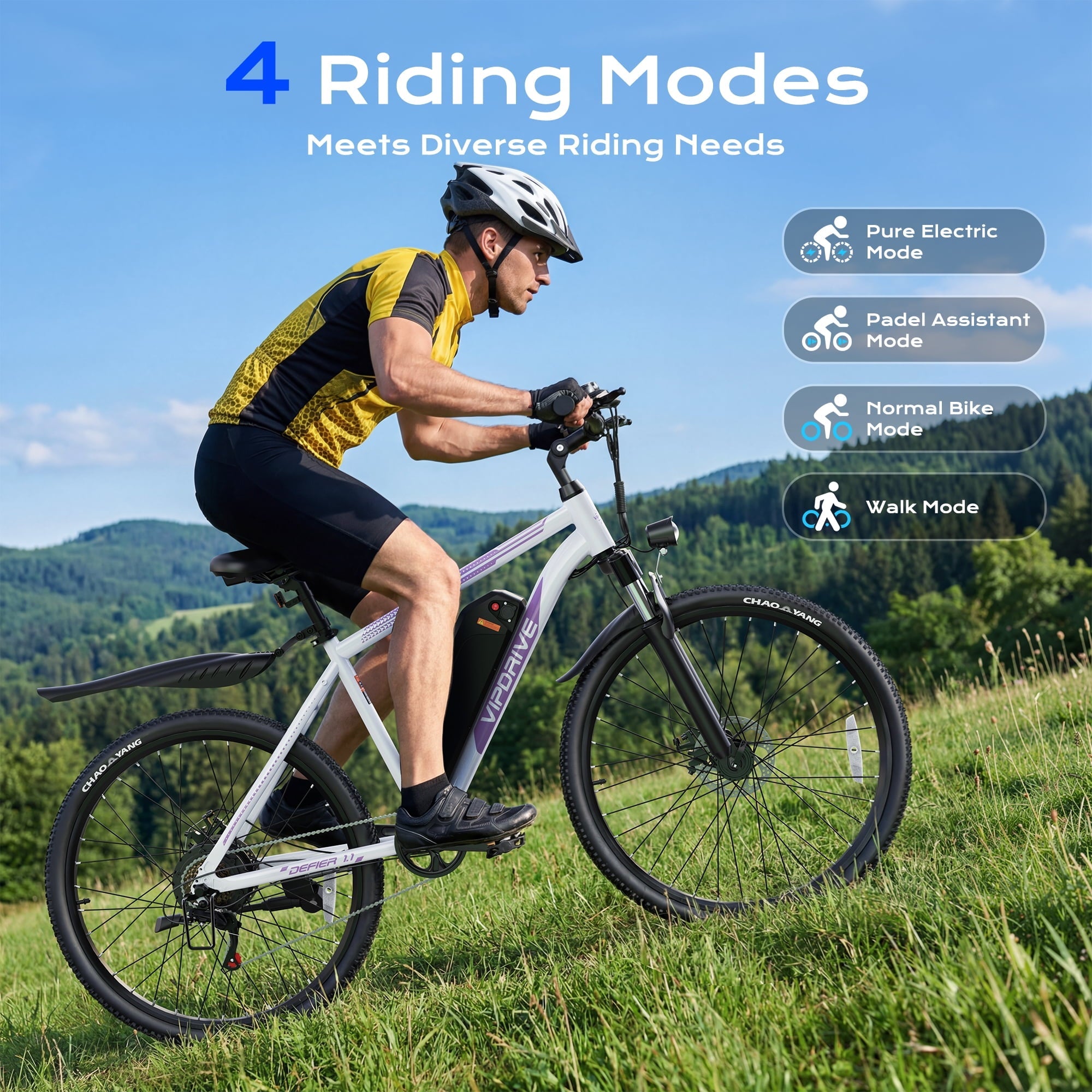 VIPDRIVE Electric Bike for Adults, 26'' 750W Peak Ebike, 48V 7.8AH Removable Battery .Up to 40 Miles 20MPH Electric Mountain Bike .Front Fork Suspension .UL2849