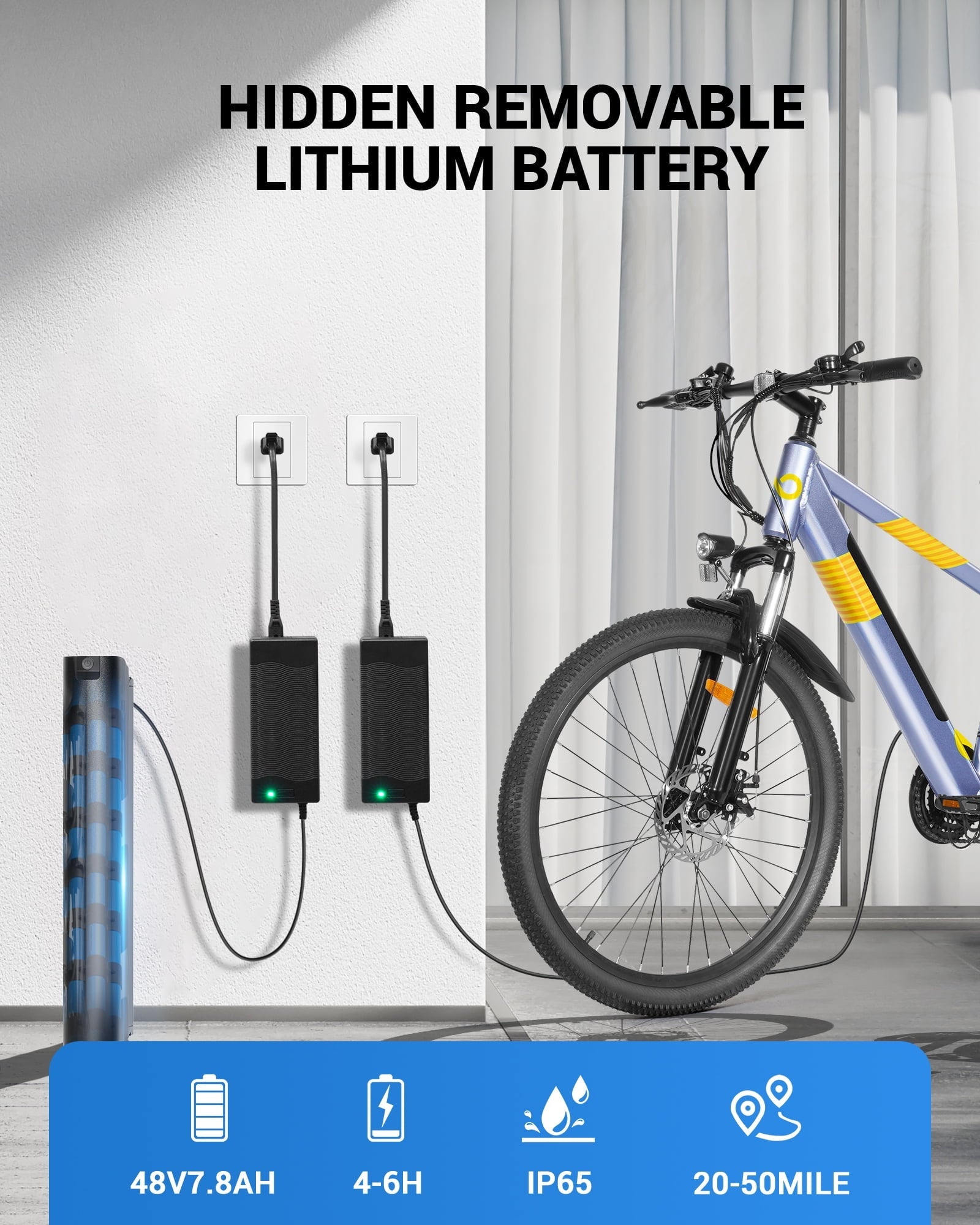 MIHOVER 26Electric Bike for Adults 350W 20MPH, 36V Removable Battery 7-Speed, UL2849 Certified City & Light Off-Road E-Bike with Lock -Black