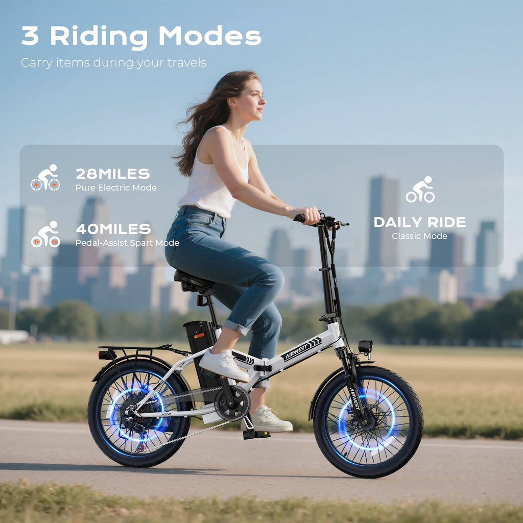 AIRWEST Electric Bike, 20 Folding Ebike for Adults, Peak 750W 20MPH Commuter E Bike with 48V 7.8AH Battery&7 Speed Gear & Dual Disc Brake & Front Suspension, 40 Miles Range (UL2849)