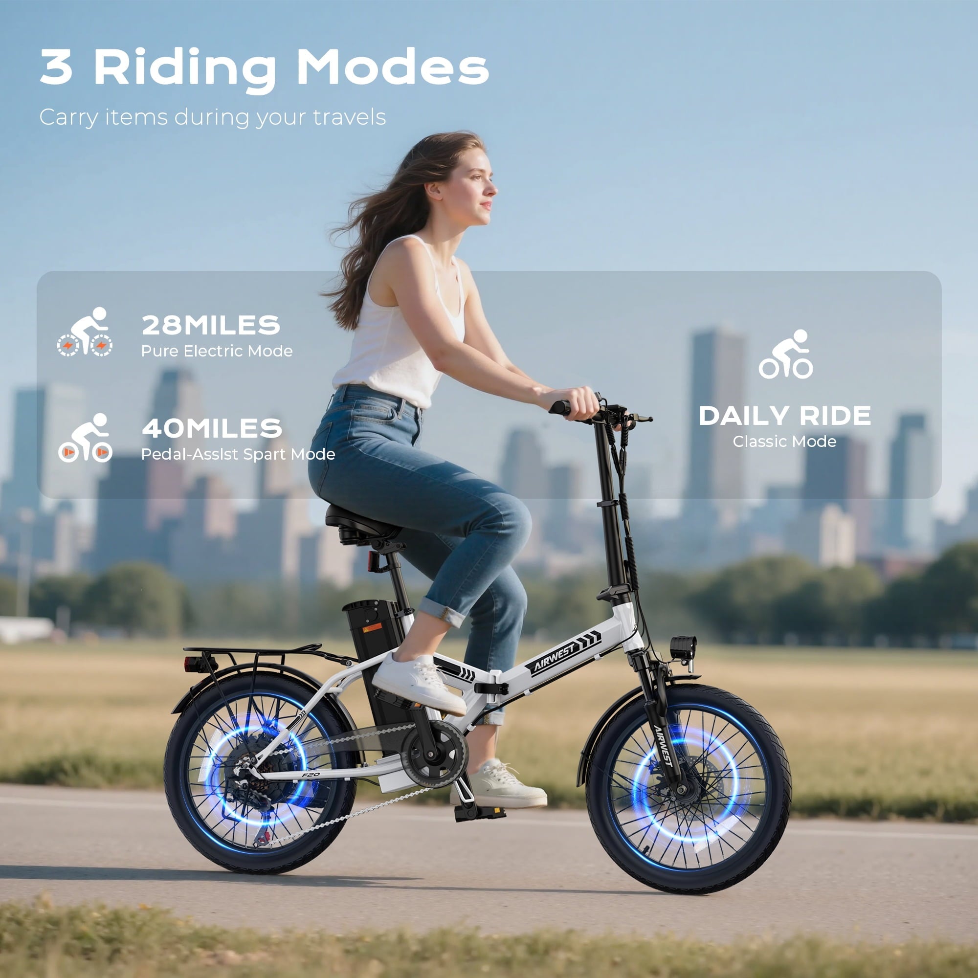 AIRWEST Electric Bike, 20 Folding Ebike for Adults, Peak 750W 20MPH Commuter E Bike with 48V 7.8AH Battery&7 Speed Gear & Dual Disc Brake & Front Suspension, 40 Miles Range (UL2849)