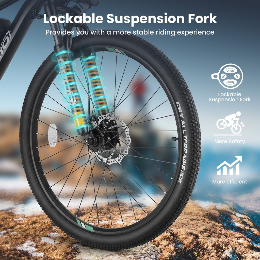 Gocio Electric Bike for Adults, 27.5 E-Mountain Bike, Lockable Suspension Fork, 750W Peak Power Motor, 48V/10.4AH, 19.8 MPH, 21 Speed, UL 2849