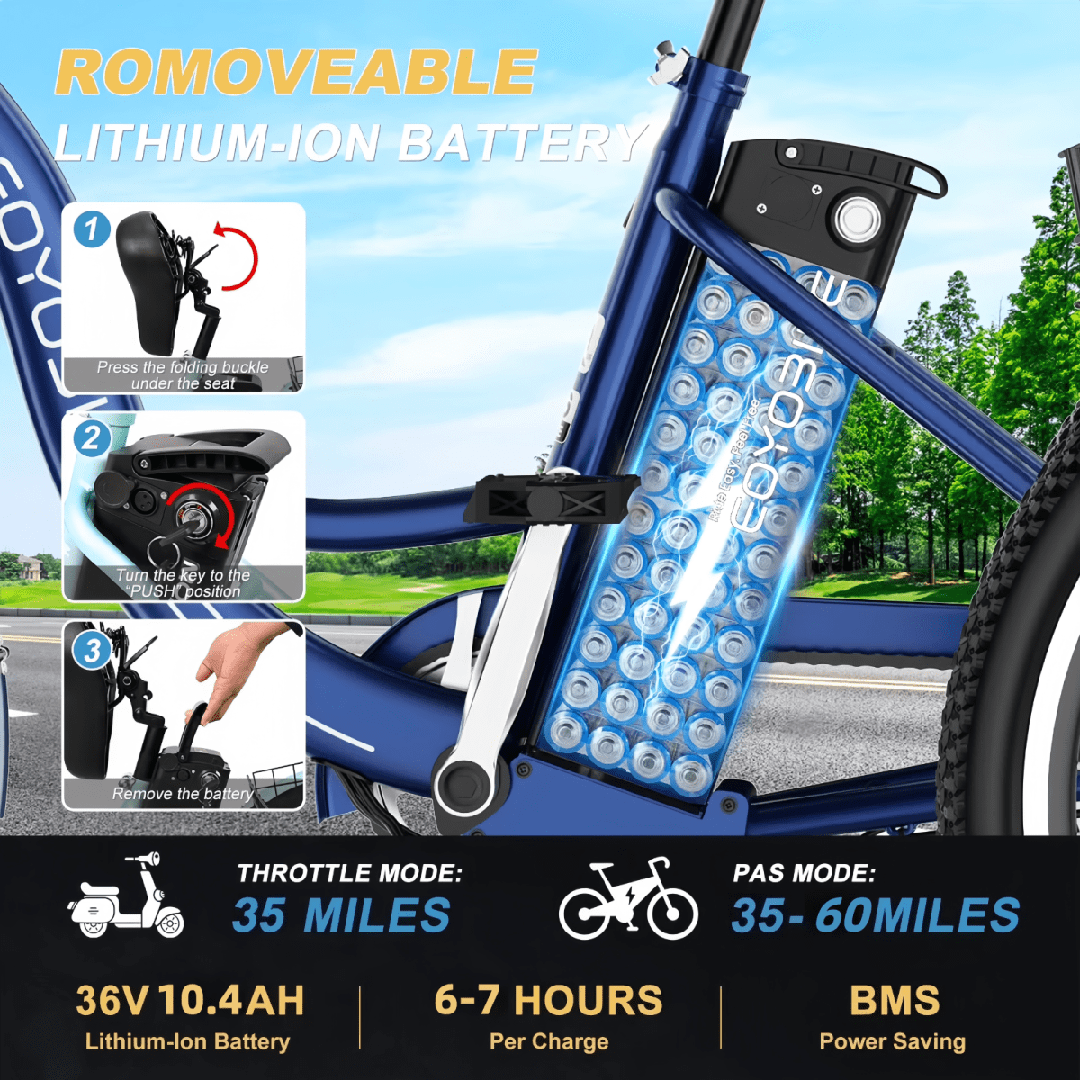 MOONCOOL Electric Trike for Adults w/ Rearview Mirror kit, 700W Peak Motor 10.4Ah battery .24/26 7 Speeds 3 Wheels Low Step Through Unisex Electric Trikes .35-60Miles