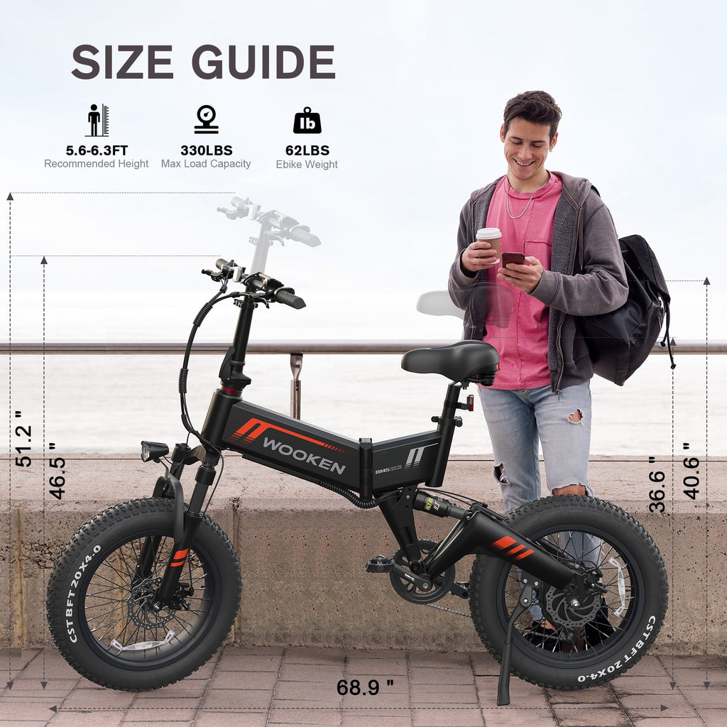 Wooken 20X4.0 Fat Tire Electric Bike for Adults, 500W Foldable Electric Bicycle with 48V 10Ah Built-in Battery, Shimano 7 Speed, Dual Shock Absorber