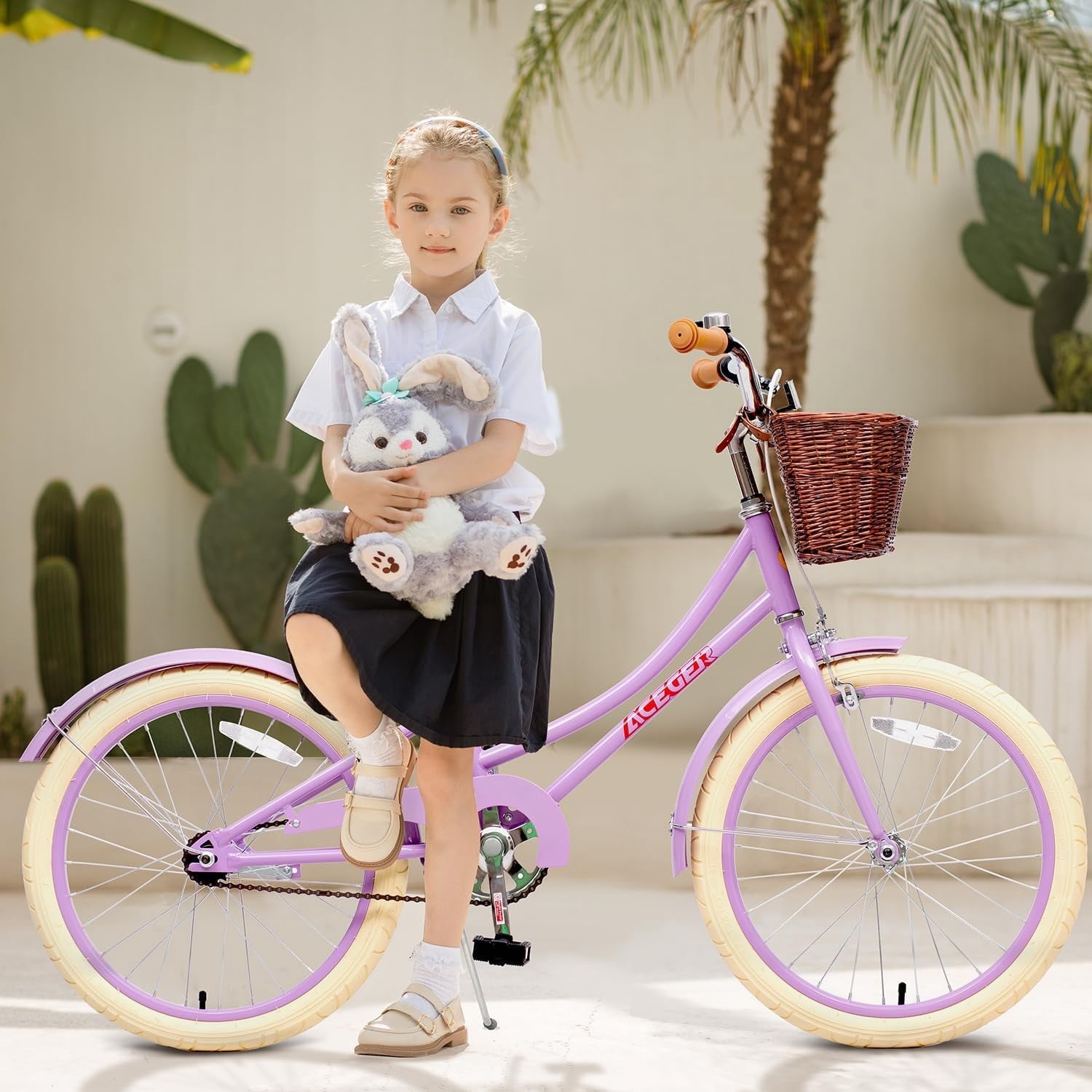 ACEGER 16 Inch Girls Bike with Basket, Purple, Training Wheels, Ages 4-8