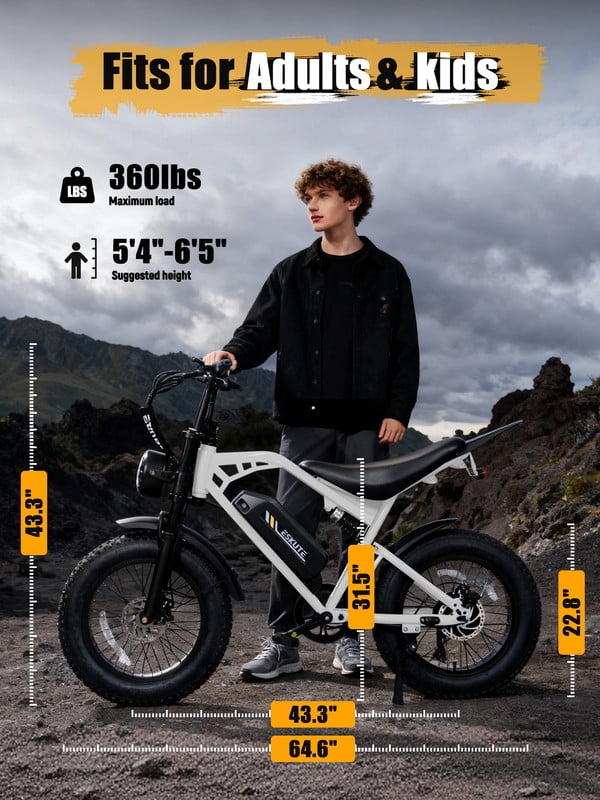 ESKUTE Electric Bike for Adults & Teens, 29MPH, 80 Miles Range, 48V 20.8Ah Battery, 20 x 4.0 Fat Tire, Dual Suspension, 7-Speed Off-Road Ebike Orange, UL2849