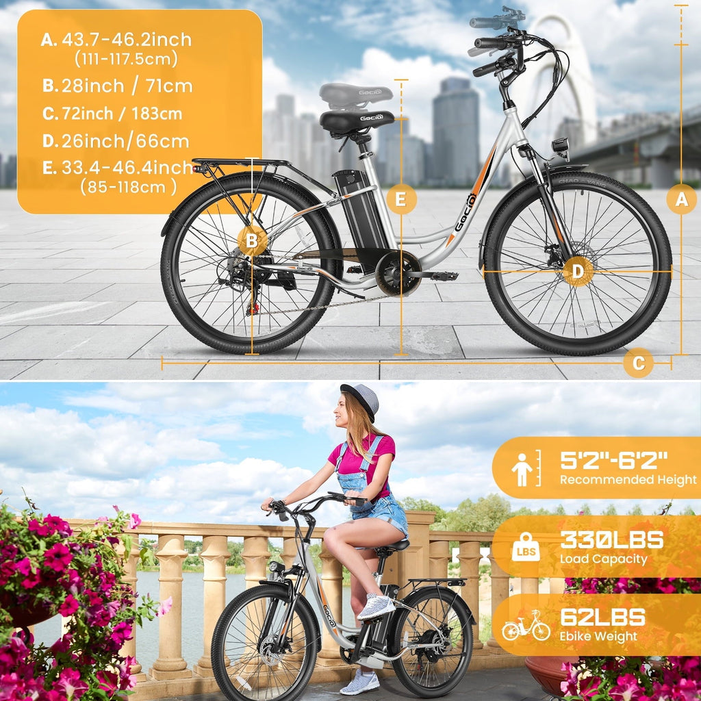 Gocio 26 Electric Bike for Adults, 750W Peak Motor Commuter E-Bike, 48V 7.8Ah Battery, 7-Speed, UL2849