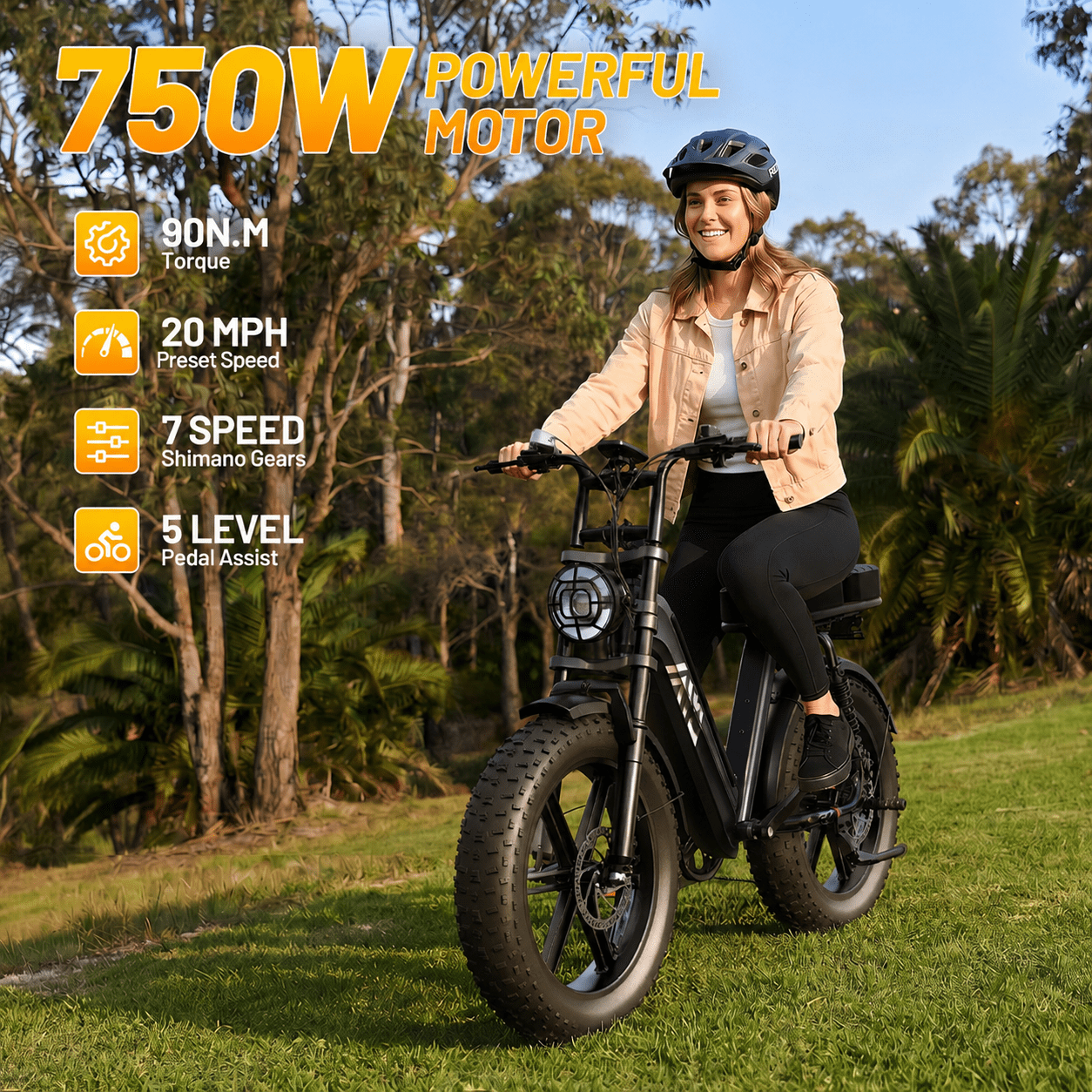 TST Electric Bike for Women, 20x4 Fat Tire, E Mountain Bike, 750W Motor 48V/15AH UL2849, Dual Hydraulic Disc Brakes, Full Suspension