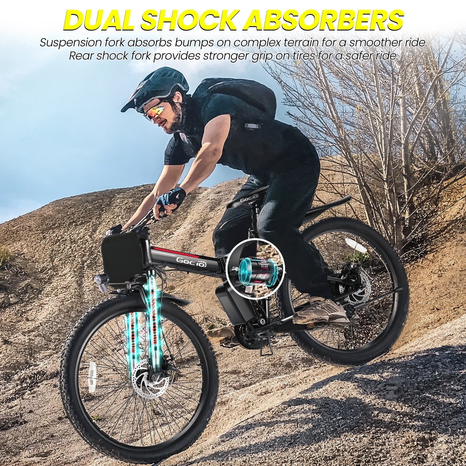 Gocio 26 Folding Electric bike for Adults, 750W Peak Motor 48V 7.8Ah Battery, 21 Speed Mountain Ebike, UL2849