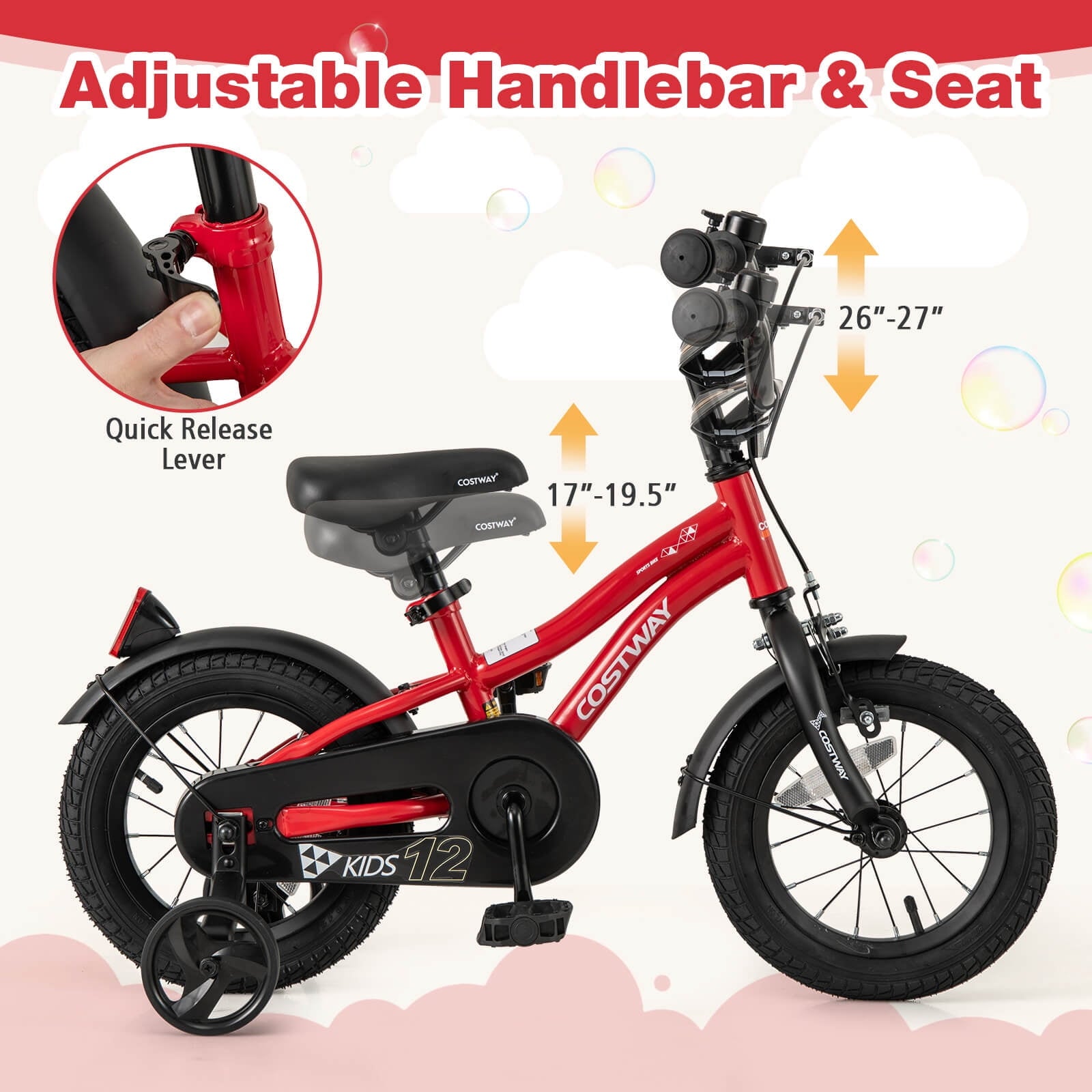 Costway 12 Kids Bike for 3-4 Years Old Boys & Girls with Adjustable Seat Handbrake Reflectors Blue