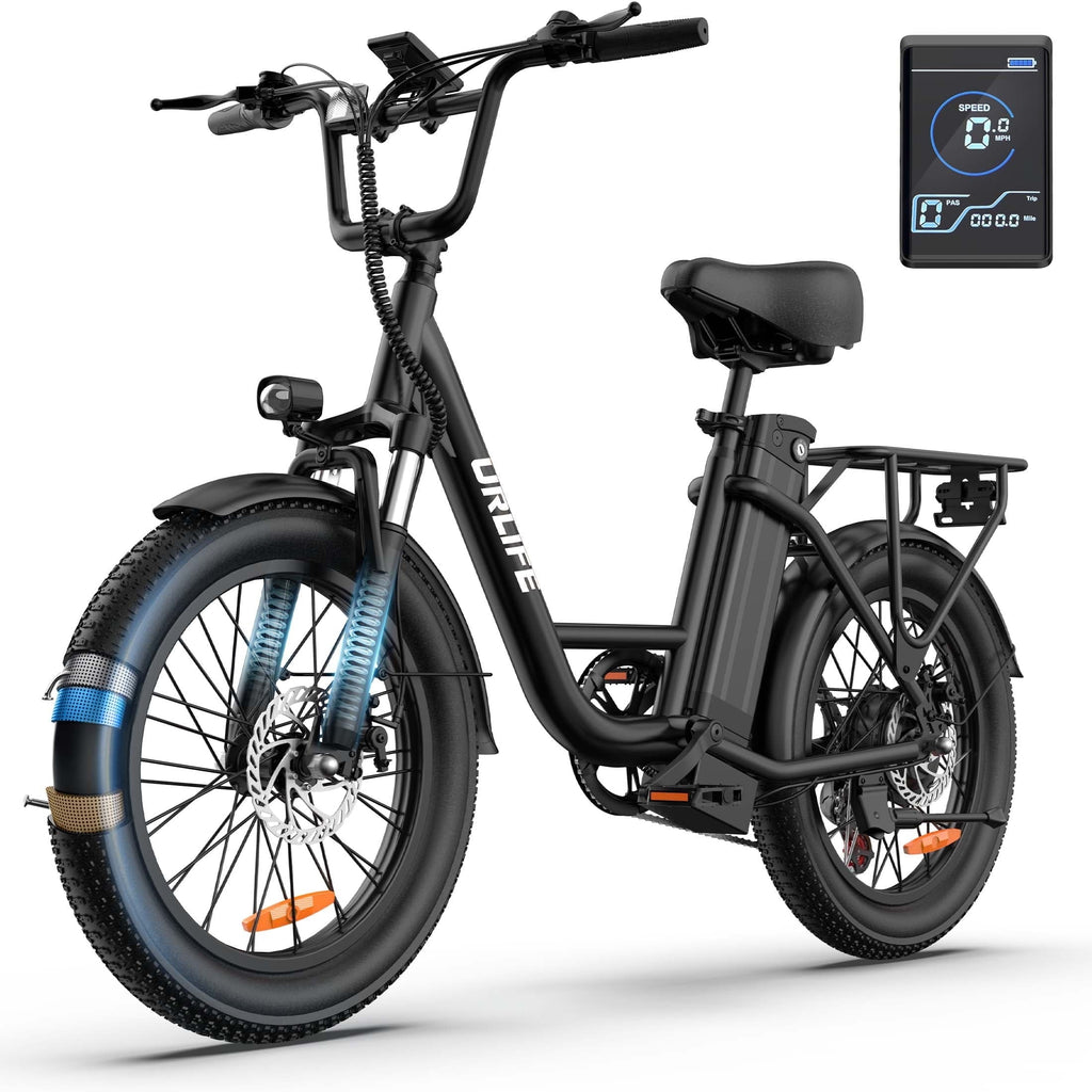 URLIFE 3.0 Fat Tire Ebike, 20 Electric Bicycles for Adult, 750W Peak Motor, 48V 13AH Remobavle Battery, 7-Speed Commuting Ebike, UL2849-Black