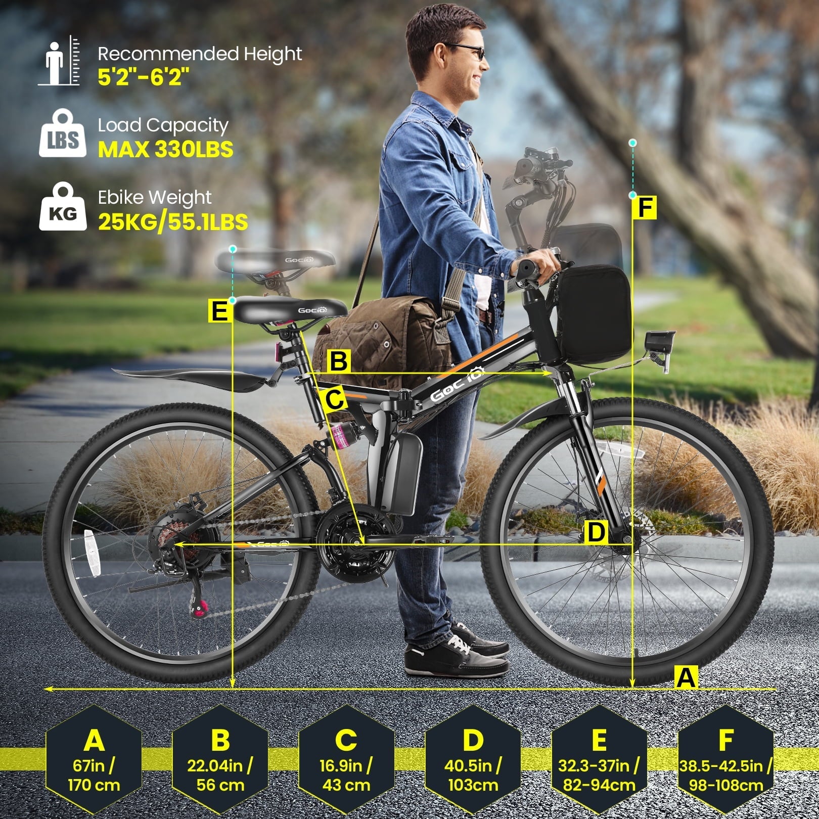 Gocio 26 Folding Electric bike for Adults, 750W Peak Motor 48V 7.8Ah Battery, 21 Speed Mountain Ebike, UL2849