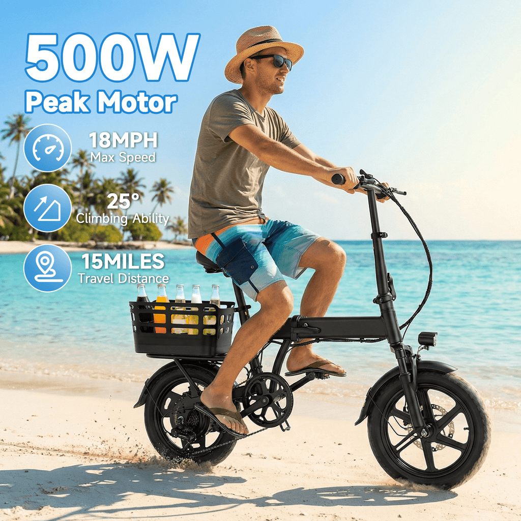 BroPath Electric Bike for Adults, Ebike, Electric Bicycle with 576WH Removable Battery,14 Folding Ebike, 21MPH,20+ Miles(MAX),500W High Motor,Multi-Shock Absorption,Commuting Mini E Bikes,UL2849