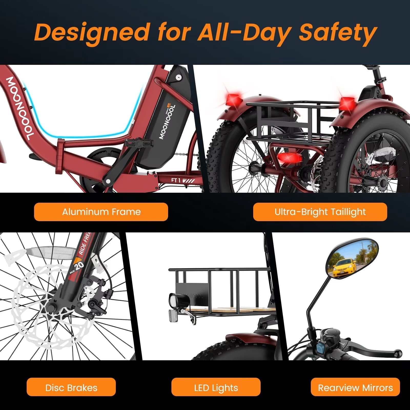 MOONCOOL Folding Electric Tricycle for Adults, 20 x 4 Fat Tire Electric Trike, 48V Peak 1092W  Electric Bicycle, 3 Wheels 7 Speed Ebike w/ 14.5Ah Removable Battery& Speed Differential Mechanism