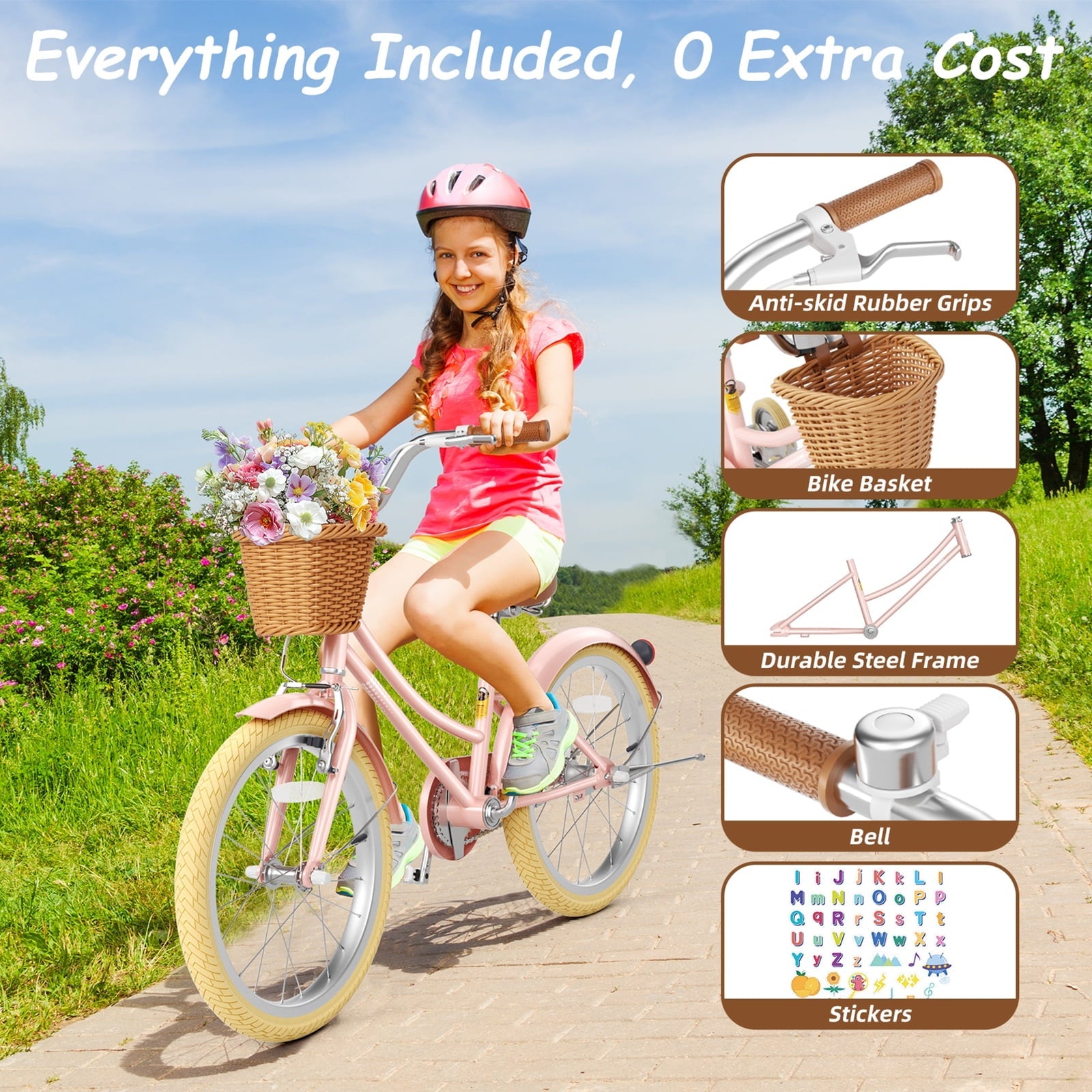 XJD 20 Inch Girls Bike for 6-12 Years Old Toddlers and Kids, Kid's Bicycle with Basket, Kid's Bike with Kickstand & Adjustable Seat Handlebar Height