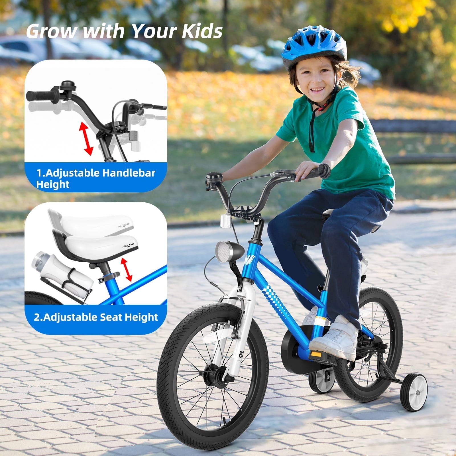 GLAF 12 14 16 Inch Boys Bike with Training Wheels & Water Bottle Holder, for Kids Ages 2-7 Years, Durable Construction, Green