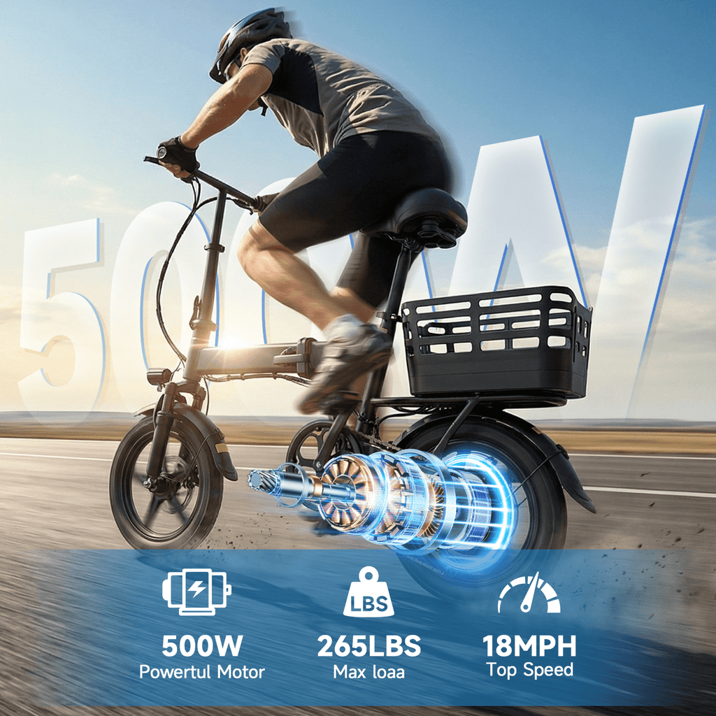 SHCNTEKU 14IN Folding Ebike, Features a high capacity 500W Peak Motor for Adults Teens, Removable Battery 25 Miles 20mph Electric bicycles,UL 2849
