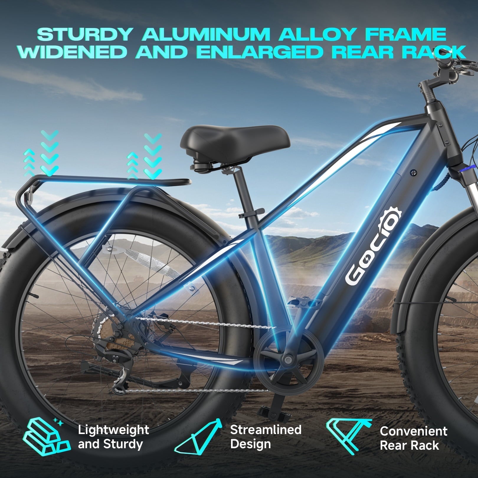 Gocio UL2849 Certified 26x4.0 Fat Tire Electric Bike for Adults, 1500W Peak Motor, 48V 15Ah Battery, 25MPH Max Speed, Off-Road Mountain E-bike