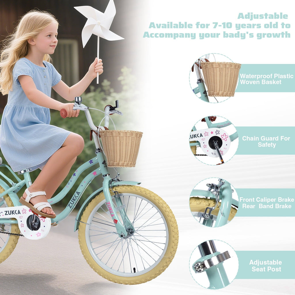 20 inch Girls Bike for 7-10 Years Old Kids, SHINPT Kids Bicycle with Basket & Lightweight, Comfortable City Bikes with Rear Rack and Basket, Pink