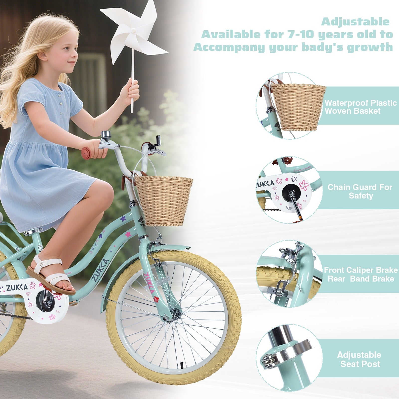 20 inch Girls Bike for 7-10 Years Old Kids, SHINPT Kids Bicycle with Basket & Lightweight, Comfortable City Bikes with Rear Rack and Basket, Pink