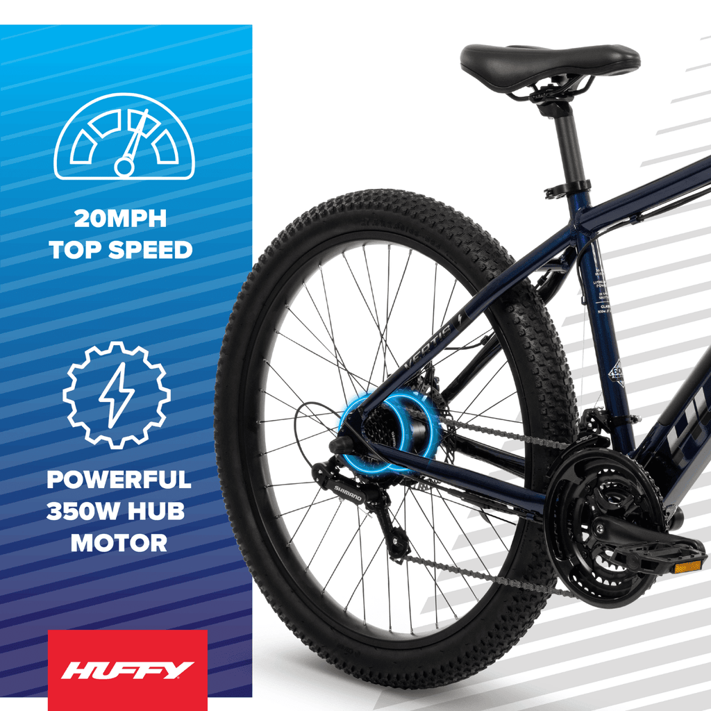 Huffy 27.5 Vertis 36V Electric Mountain Bike, Fits Riders 60+, Gray, Adult, Unisex