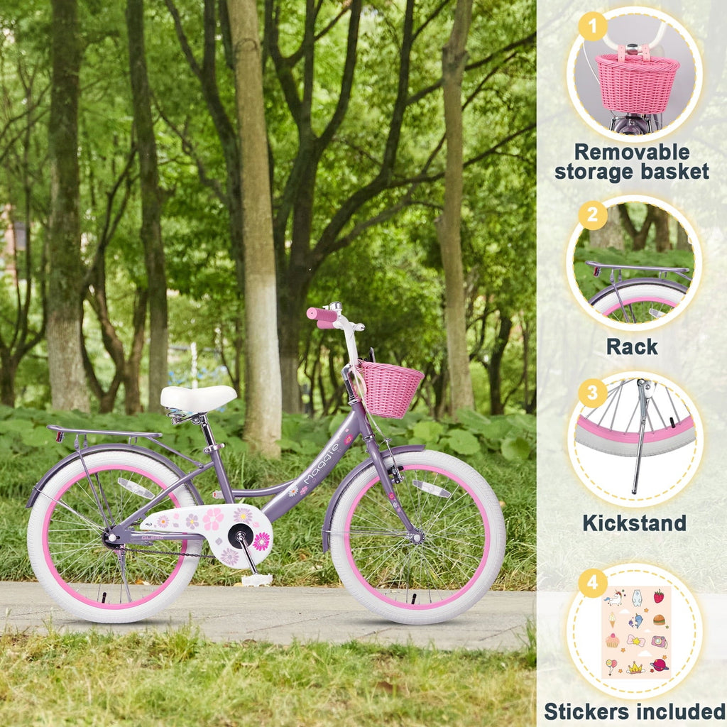 Glerc Maggie 14 inch Kids Girls Bike for Ages 3-5 Years Old Children, Princess Style Kids Bicycle with Doll-Seat & Basket & Training Wheels, Pink