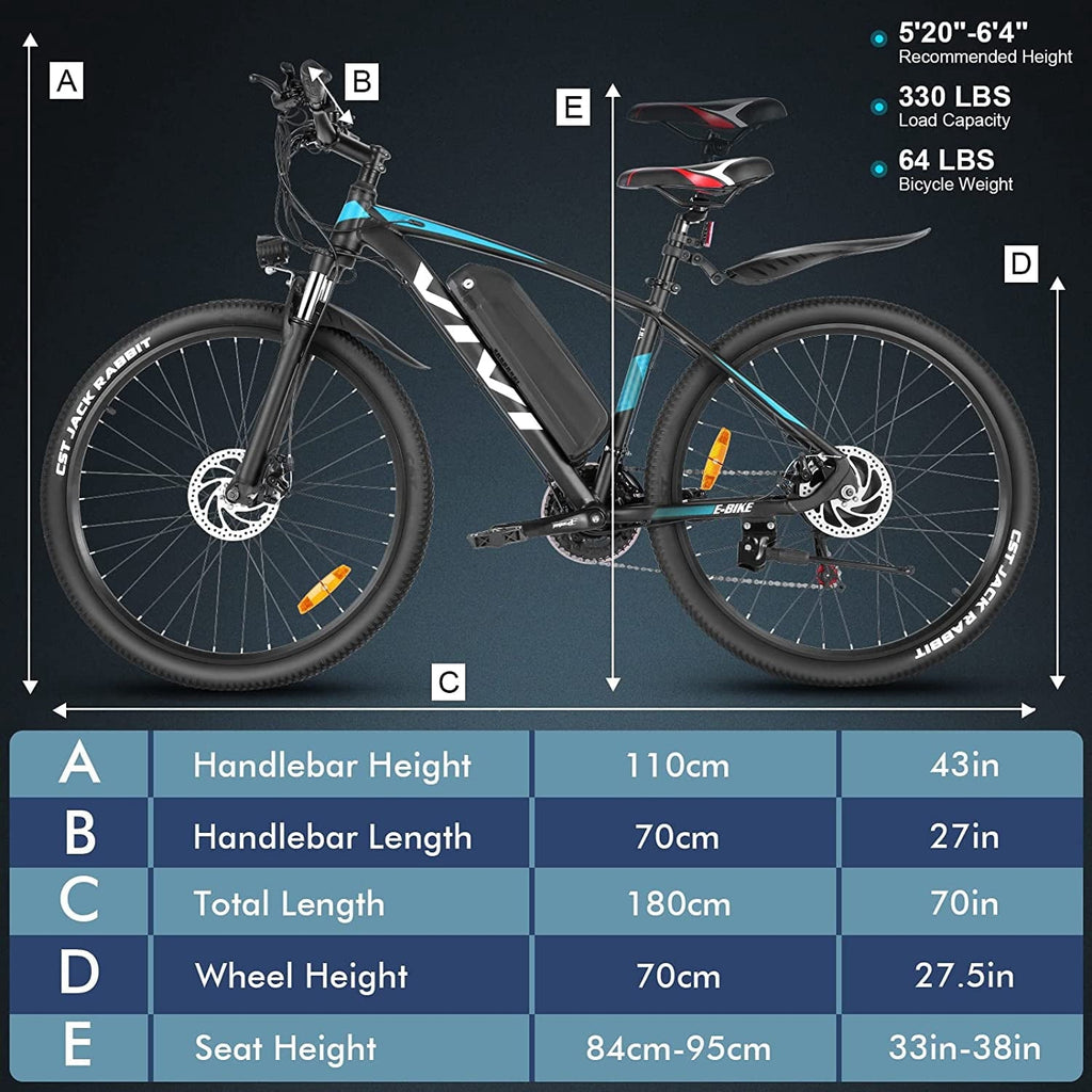Vivi Electric Bike for Adults 27.5 Electric Mountain Bike 48V 500W High-Step Electric Bike 21 Speed Adult Commuter Bike 19.8MPH with Cruise Control, UL2849 Certified