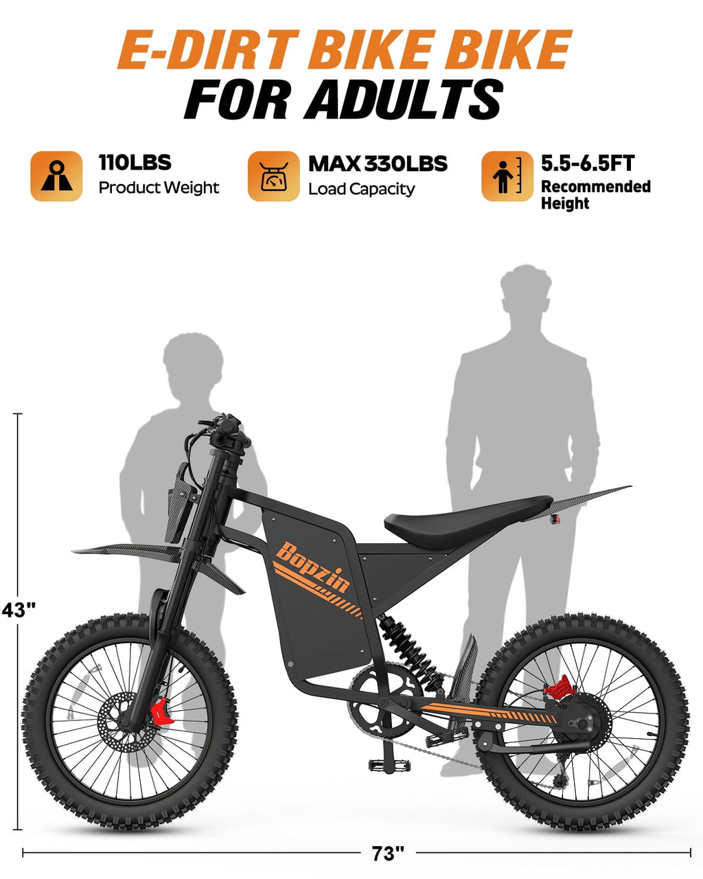 Bopzin Electric Dirt Bike for Adults, Smart App Anti-Theft, 60V 25Ah Up to 100 Miles, 3000W 20x3.0 Fat Tire Electric Bike UL2849