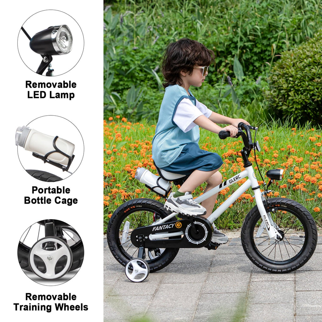 Glerc 14 inch Kids Bike for Child 3-5 Year old Boys Girls with Water Bottle Holder & Headlight & Training Wheels, Black