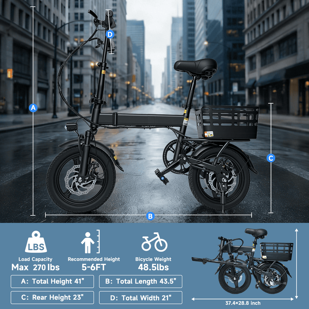 Electric Bike for Adults with Basket,500W Peak Motor,35 Miles 20 MPH,432WH Battery,14 Folding Ebike Bicycle,UL2849