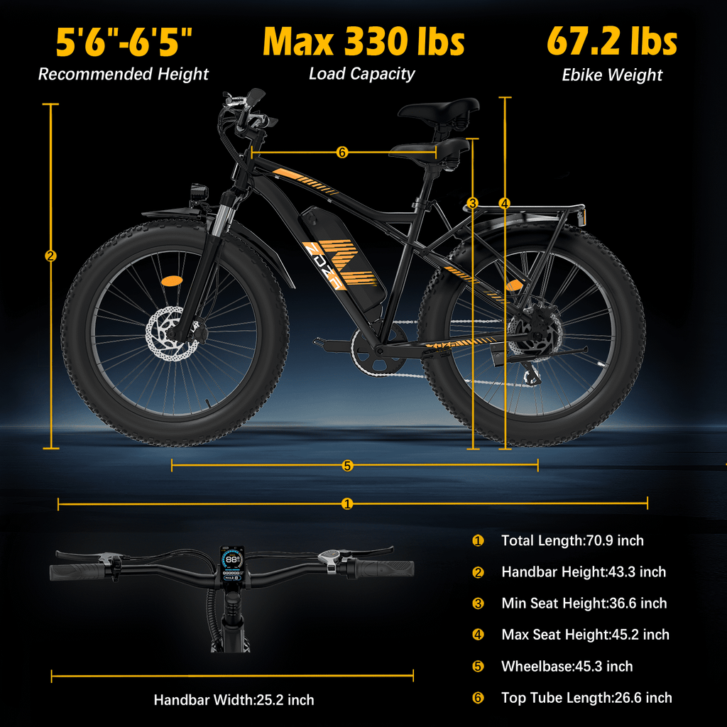 ZDZA Electric Bike for Adults, Peak 1500W Motor E-Mountain Bicycle, 26 Fat Tire 28mph Ebike, 48V 15Ah Removable, Dual Suspension with Shelf UL2849, Black