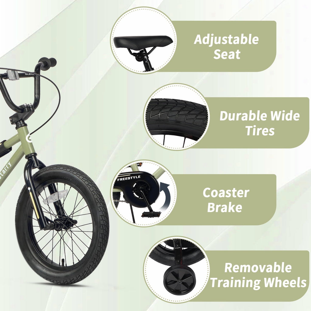 Glerc 16 Inch Little Kids Bike for Over 4 Years Old Boys Girls Youth BMX Style Bicycle with Training Wheels Coaster & Rear V Brake, Black