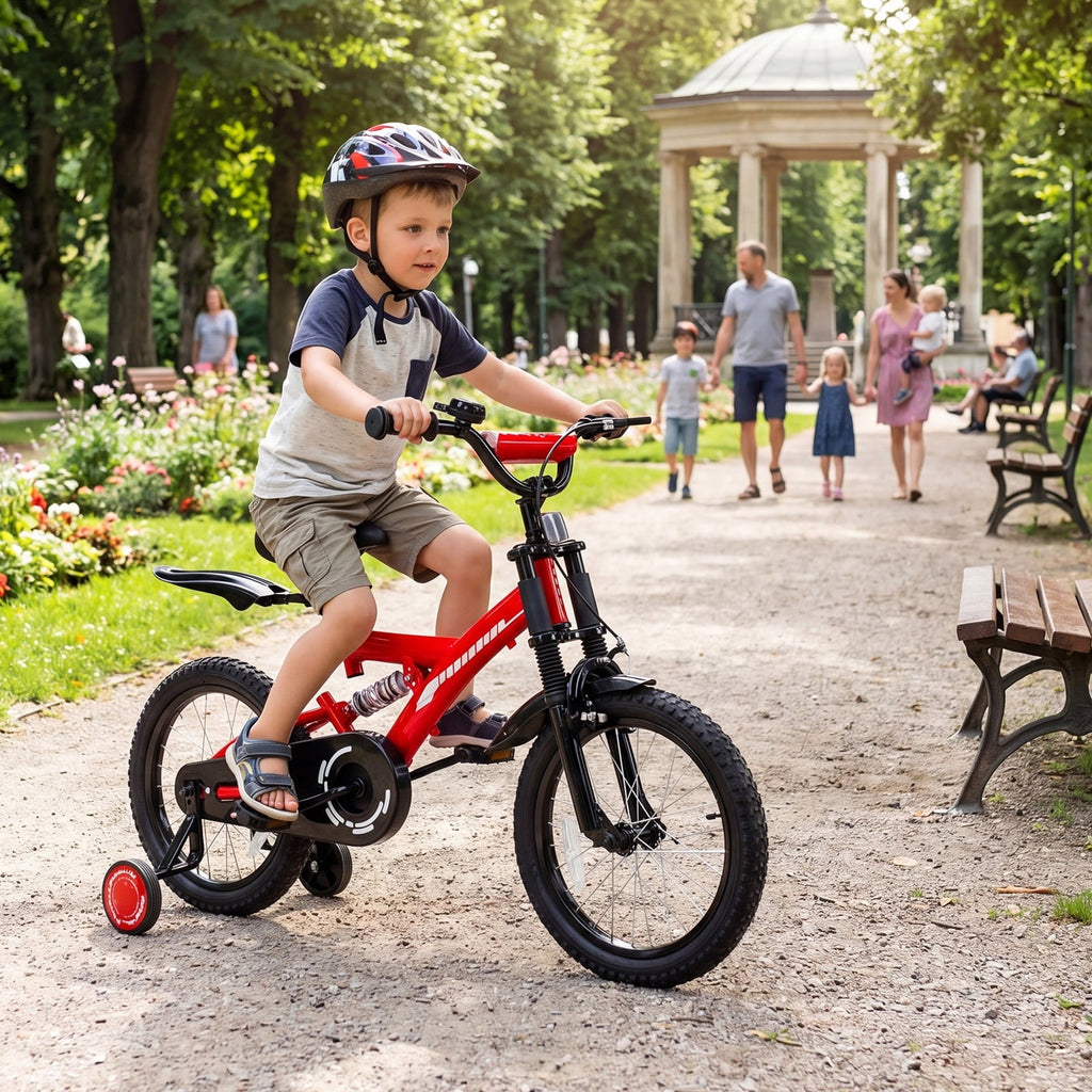 Fenbeli 16 Inch Kids Bike with Training Wheels for Girls Boys Ages 4-7, Red