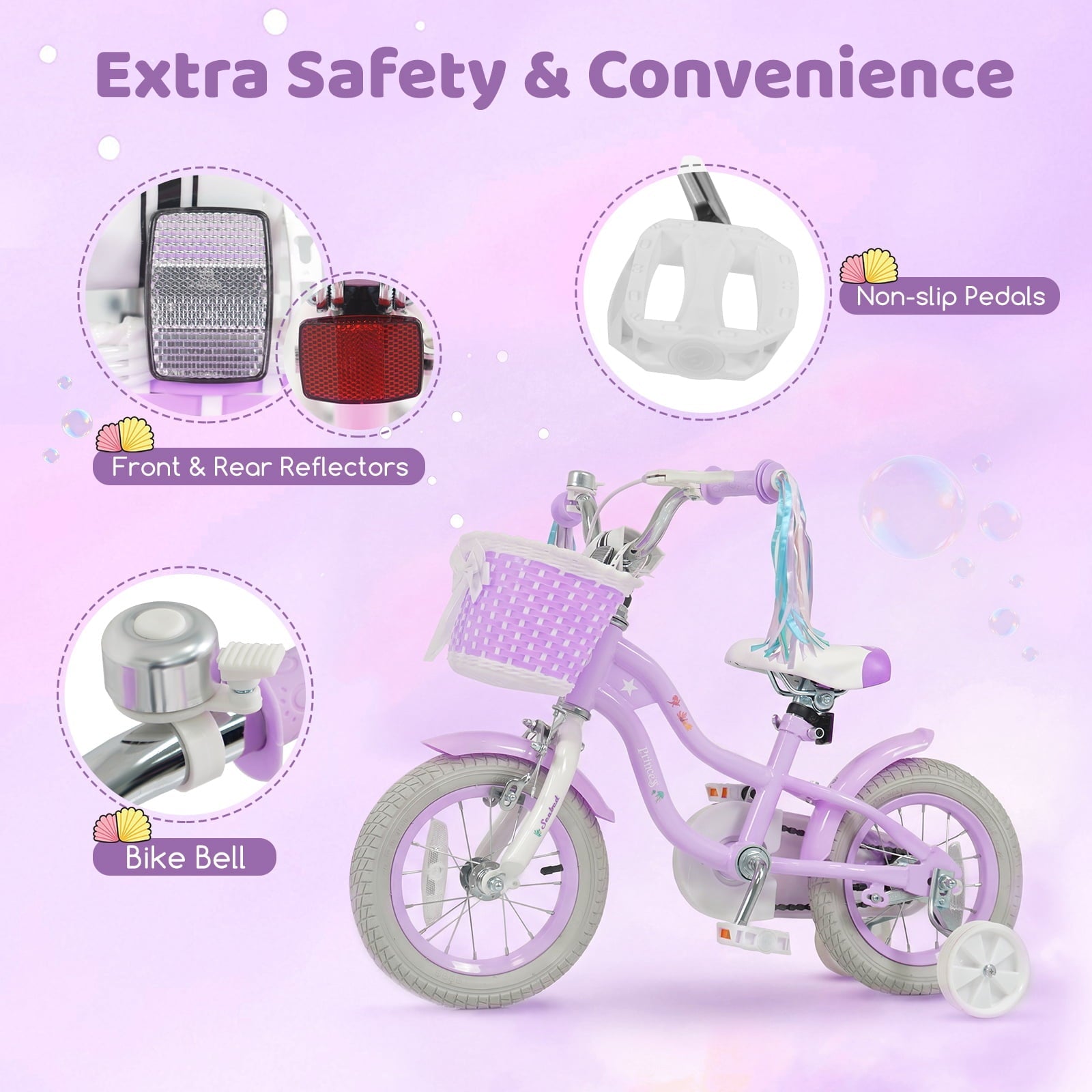 Costway 14 Kids Bike with Training Wheels Hand Coaster Brakes Adjustable Seat Handlebar Pink