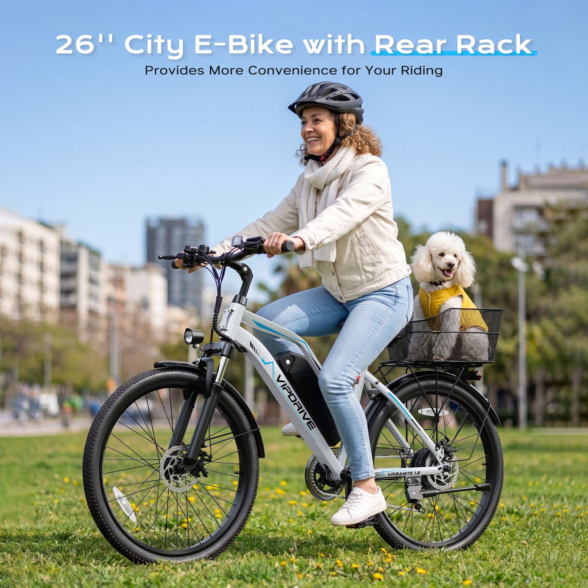 VIPDRIVE 26 Electric Bicycle for Adults & Women, Peak 750W Motor E-Bikes, 48V 7.8Ah Battery, 7-Speed, City Cruiser E-Bike, LCD Display, 50 Mi Range（UL2849）