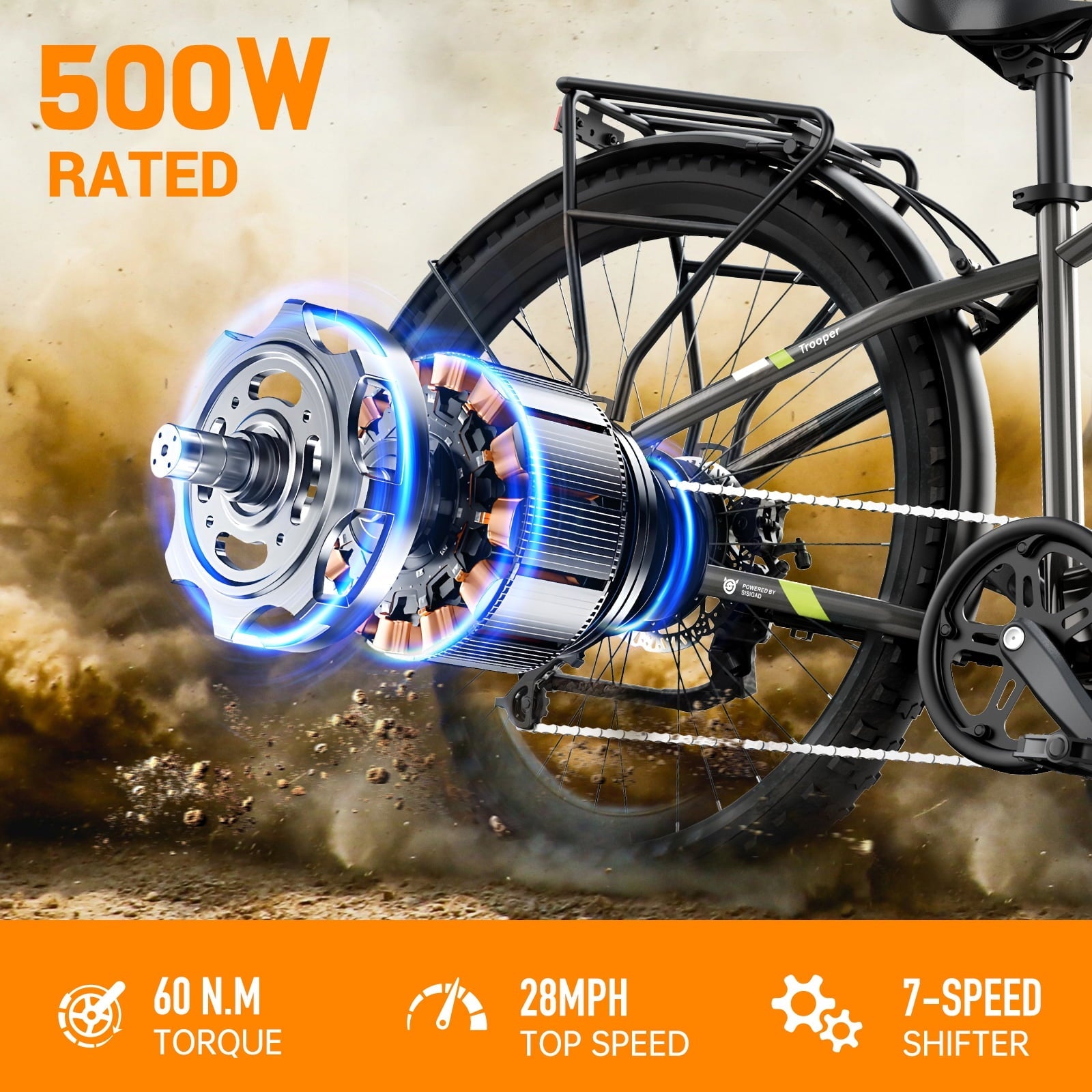 SISIGAD Electric Mountain Bike, 500W Electric Bike for Adults, 7-Speed and Dual Full Suspension, 48V 15Ah 27.5 inches Wheel, White