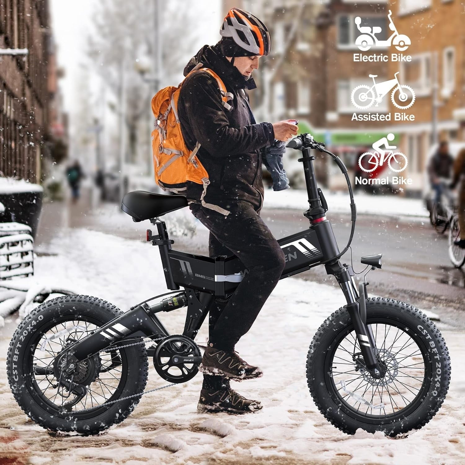 Wooken 20X4.0 Fat Tire Electric Bike for Adults, 500W Foldable Electric Bicycle with 48V 10Ah Built-in Battery, Shimano 7 Speed, Dual Shock Absorber