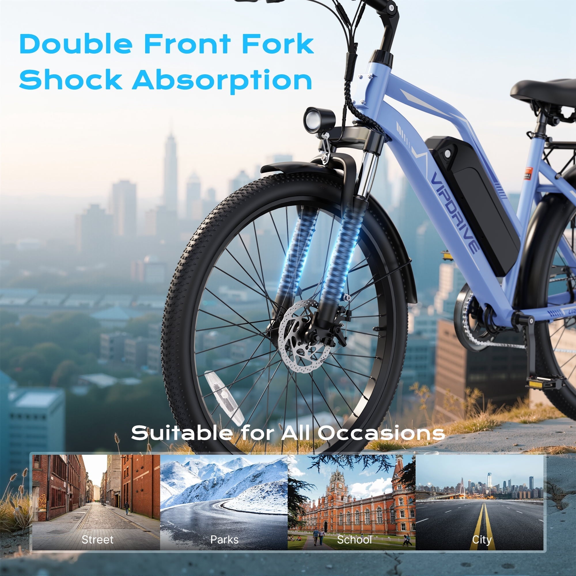 VIPDRIVE 26 Electric Bicycle for Adults & Women, Peak 750W Motor E-Bikes, 48V 7.8Ah Battery, 7-Speed, City Cruiser E-Bike, LCD Display, 50 Mi Range（UL2849）