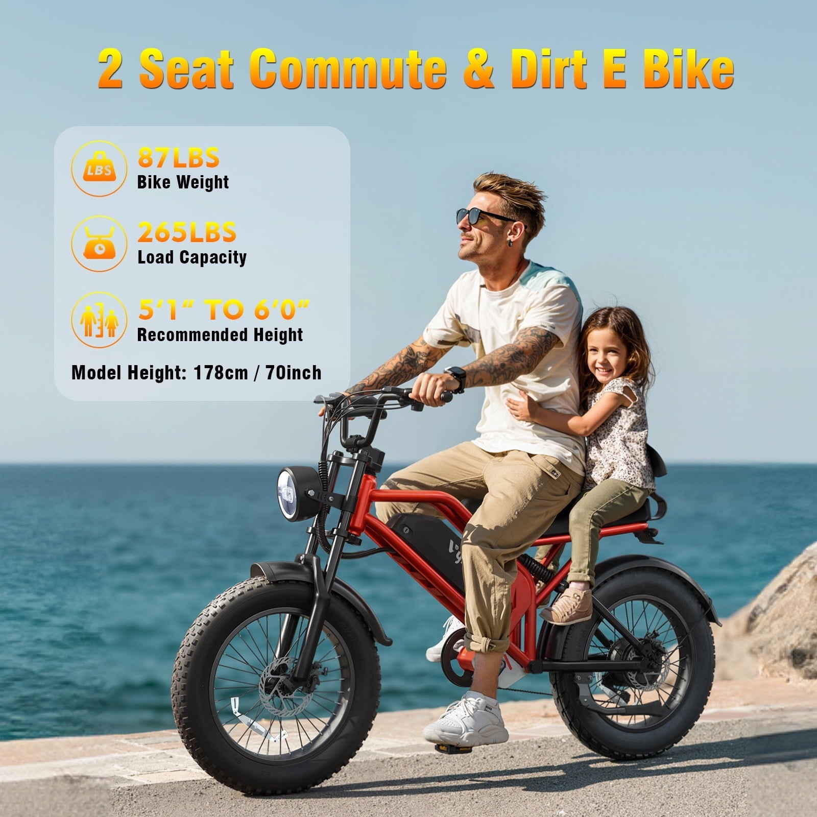 1500W Electric Bike, 20 Fat Tire E-Mountain Bikes, 48V 18Ah 32MPH Ebike for Adults Full Suspension UL2849, All-Terrain E-Bike, Orange