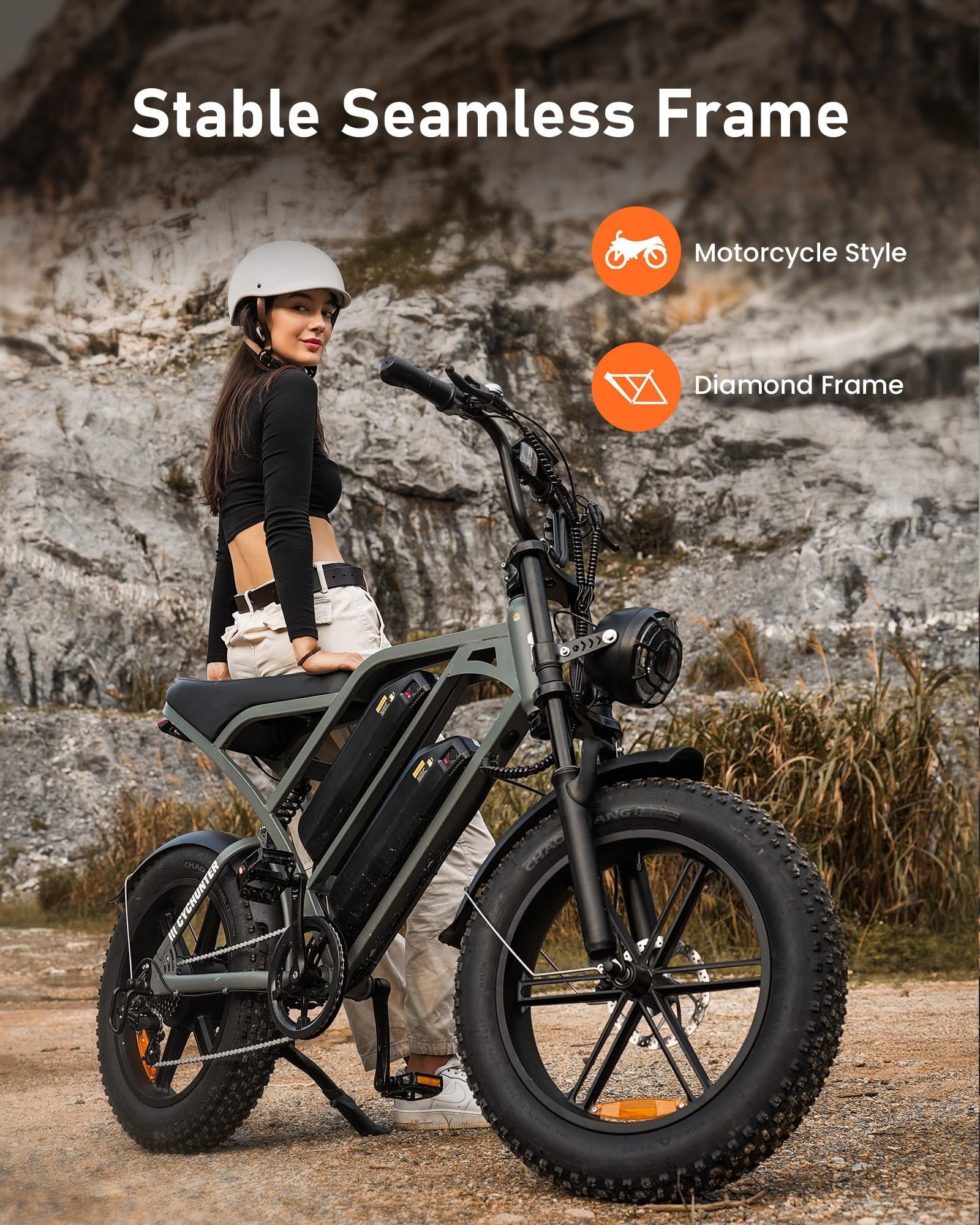 Electric Bike for Adults,28MPH,1500W Peak Motor,100+ Miles Range,Dual Battery,7-Speed,20 Fat Tire E-Bike,Moped Style Electric Bicycles,Black