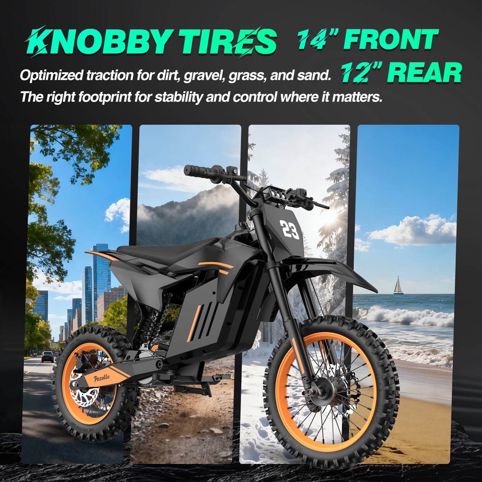 3000W Off-Road Electric Motorcycle, 60 Miles Long Range, 48V 30Ah Battery, 14 Fat Tire Trail Bike for Teens UL2849 Certified