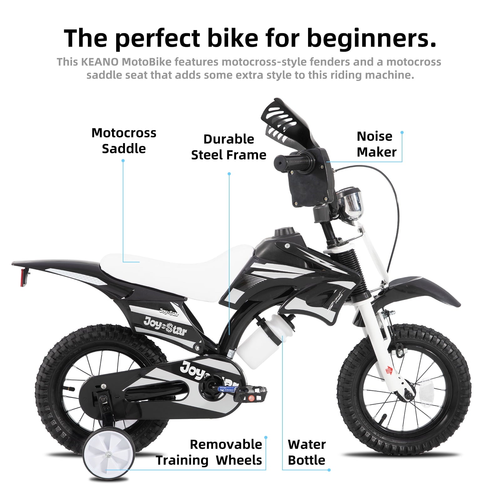 JOYSTAR Motocross Style Kids Bike for Boys Girls Ages 2-4 Years, 12 Inch Children Bicycles Black