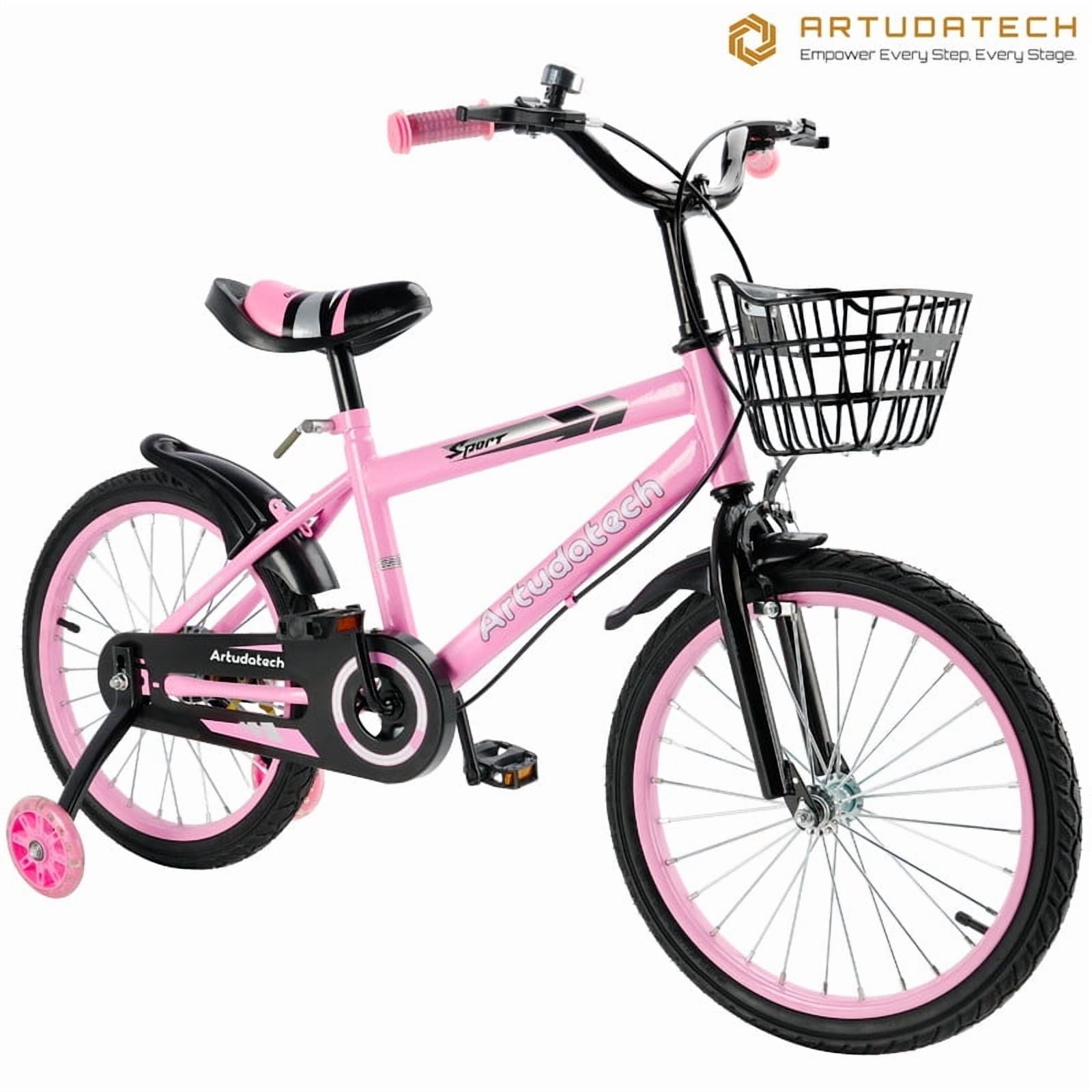 Kids Bike for Ages 3-10 Years Old Boys Girls, 14/16/18 Inch Kid's Bikes with Training Wheels, Basket, Dual Brake, Children Bicycle for Kids and Toddler Beginners, Pink/Red