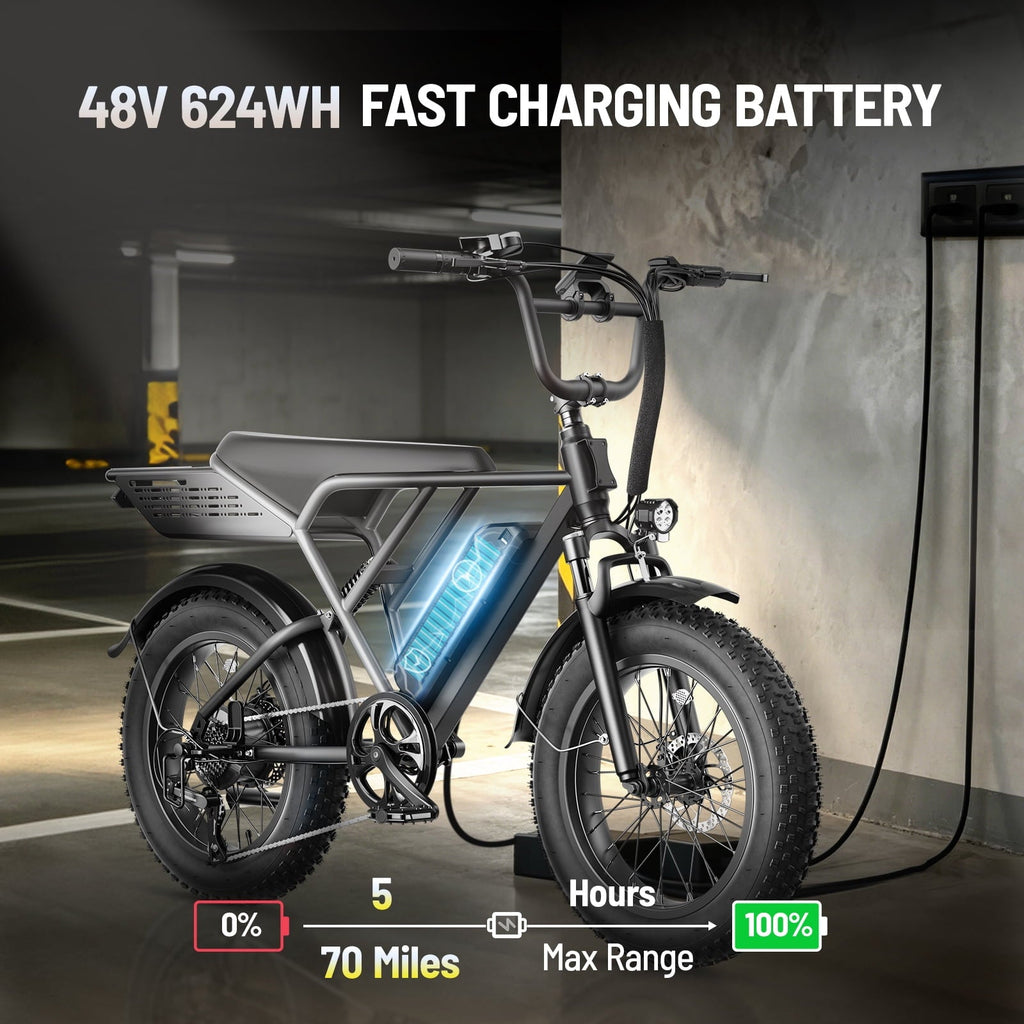 YareYi Electric Bike for Adults, 2000W Peak E-Mountain Bicycle, 20x4 Fat Tire 30mph Ebike, 48V 624Wh Removable Battery 70Miles Range, 7 Speed and Full Suspension UL2849