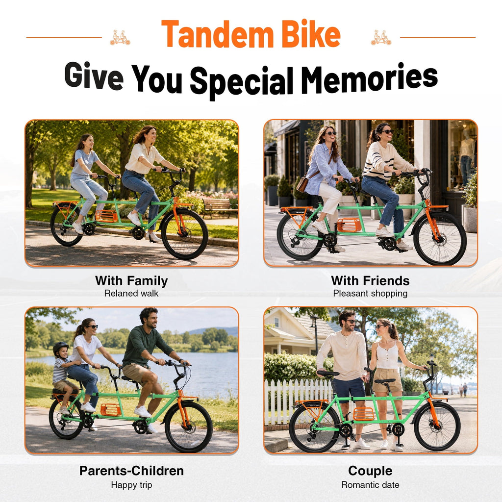 Meghna Tandem Bike 24 inches 4-Fold 2-Seater 6 speed Folding Tandem Dual Disc Brake for Adult Beach Cruiser Silver