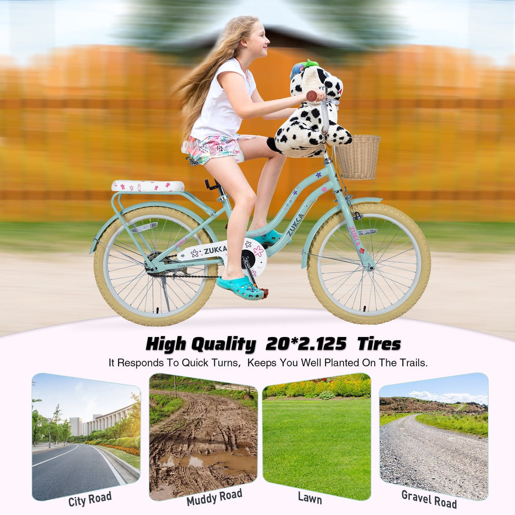 20 inch Girls Bike for 7-10 Years Old Kids, SHINPT Kids Bicycle with Basket & Lightweight, Comfortable City Bikes with Rear Rack and Basket, Pink
